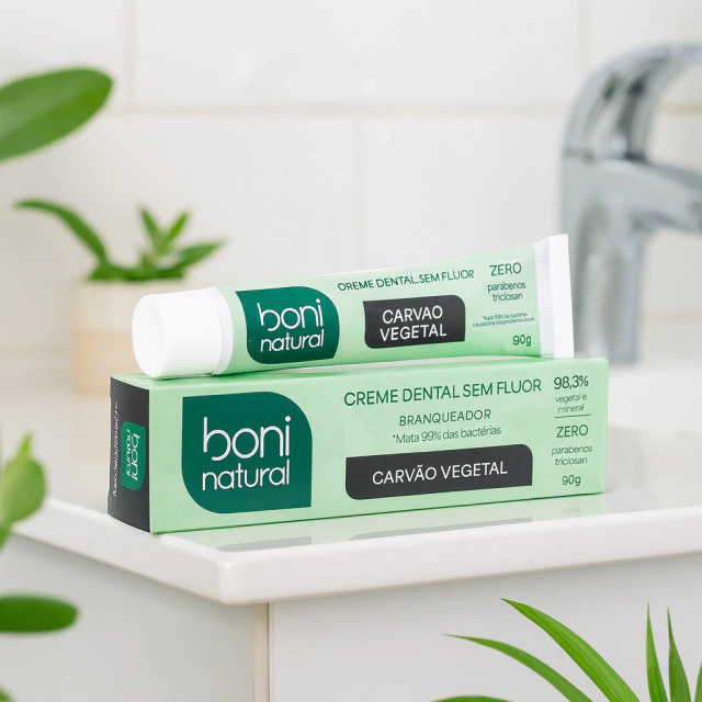 Creme Dental Menta e Carvão Vegetal Vegano 90g - Boni Natural - Imagem 2