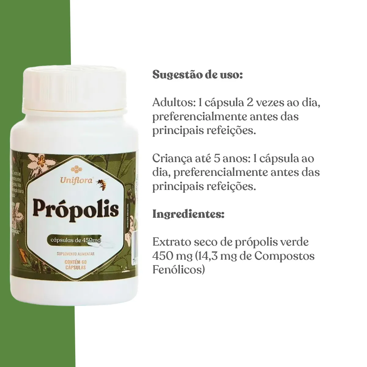 Própolis Verde 450mg - 60 Cápsulas - Uniflora - Imagem 2
