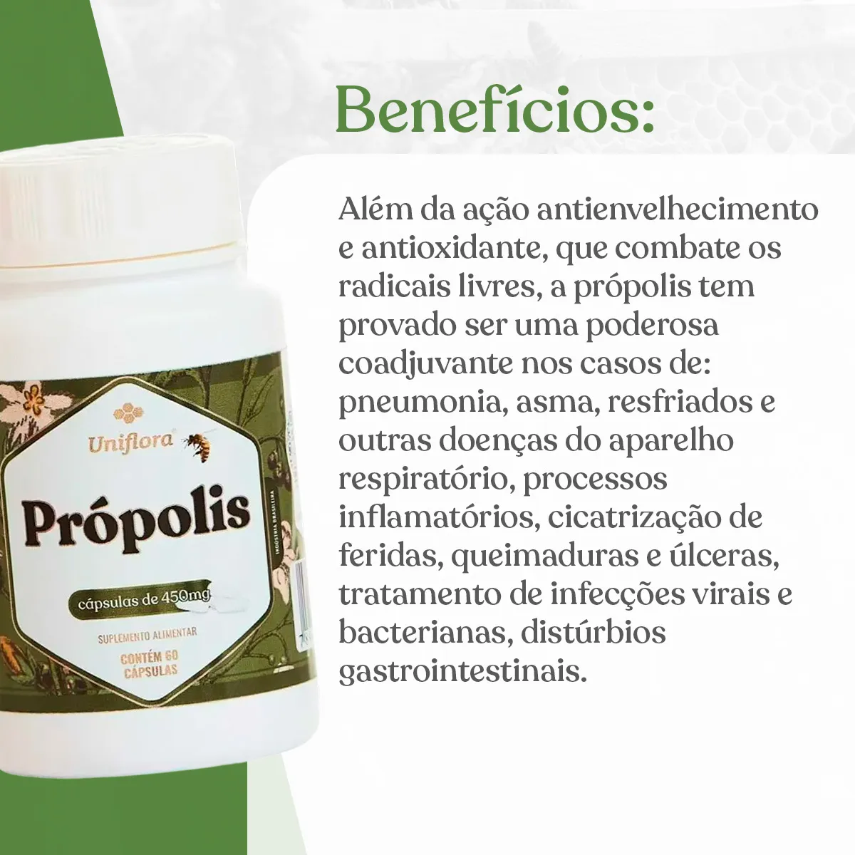 Própolis Verde 450mg - 60 Cápsulas - Uniflora - Imagem 3