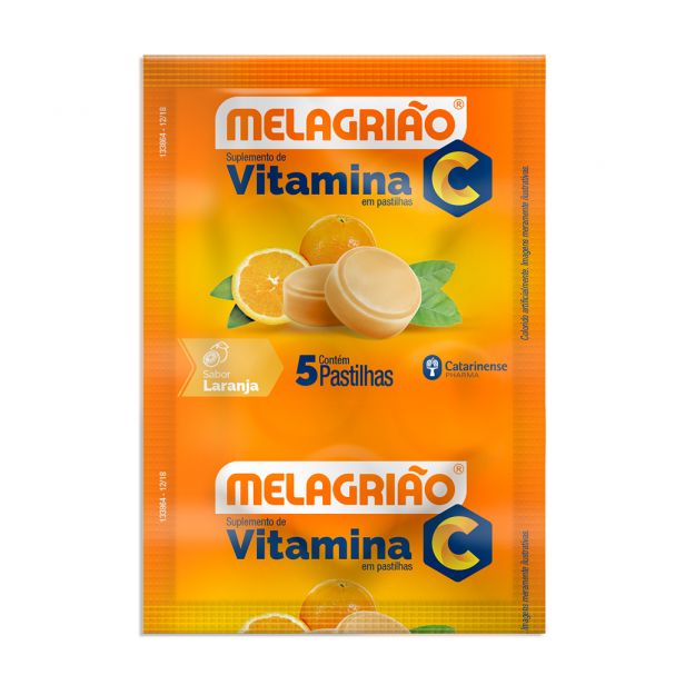 Pastilhas de Vitamina C Melagrião®com açúcar - Sachê com 5 Pastilhas - Catarinense