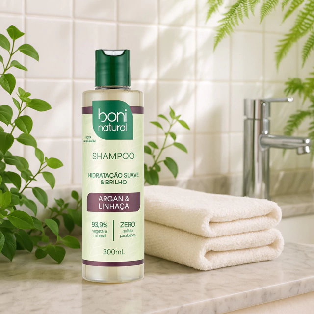 Shampoo Argan e Linhaça Boni Natural 300ml - Imagem 2